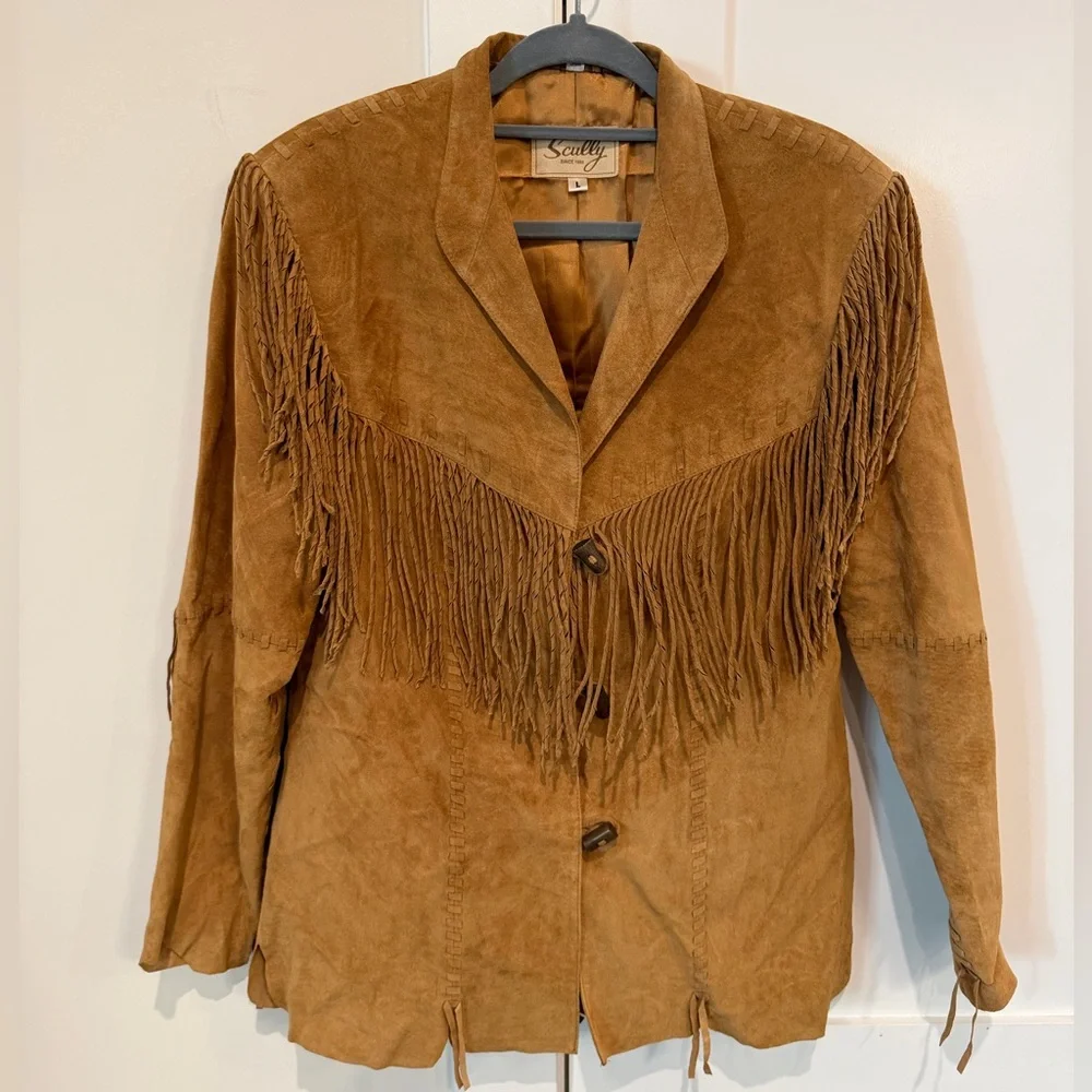 SCULLY‎ Leather Brown Suede Fringe Jacket Size Large